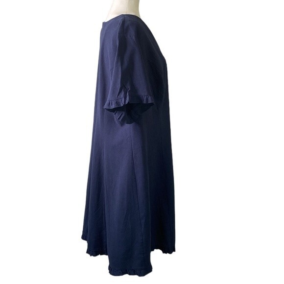 Marée Pour Tio V-Neck Ruffle Trim Short Sleeve Knee Length Dress Viscose Linen - Picture 4 of 15